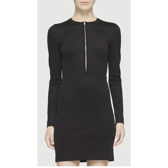 Rag Bone Black Wool Blend Zipper‎ Front Long Sleeve Dress Size 2 - Picture 4 of 11